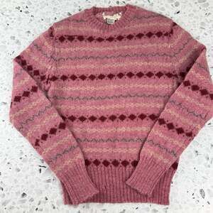 Vintage Fair Isle Shetland 100% Wool Sweater Size XS/S Pink